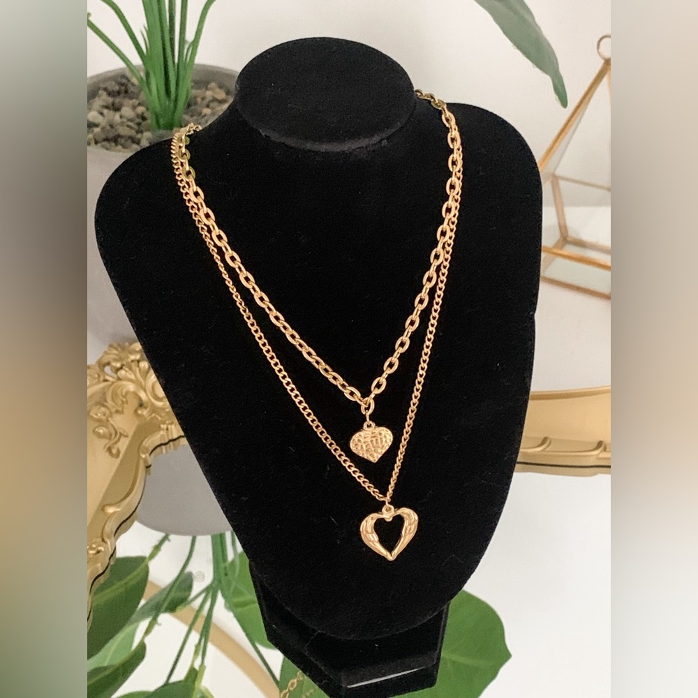 Gold stainless steel double heart necklace